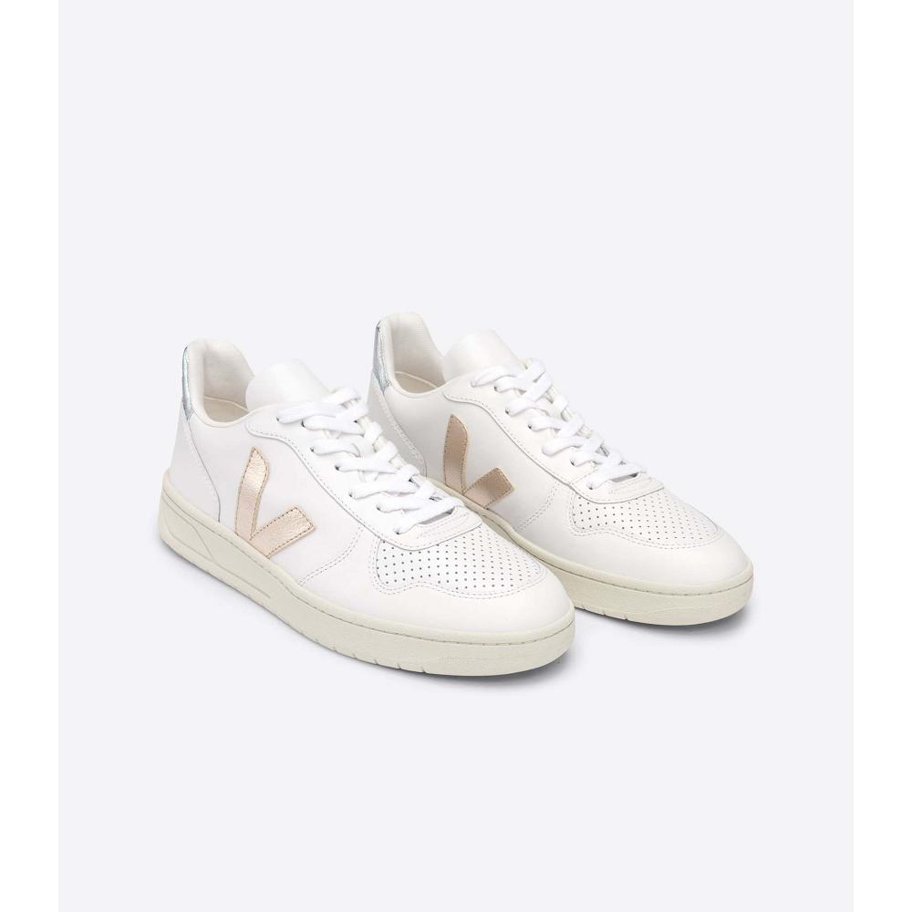 Αθλητικά Παπούτσια γυναικεια Veja V-10 LEATHER White/Silver | GR 650DFM